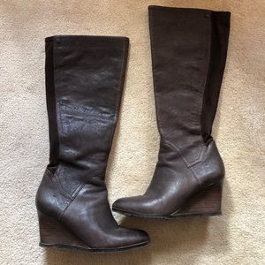 Franco Sarto Brown Leather Knee Boots Size 7. Chocolate Brown Tall Boots Wedge